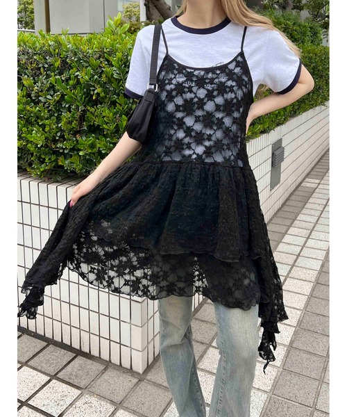 WC（ダブル シー）の「レースヘムキャミワンピース（ワンピース・レディース・アイボリー/ブラック・FREE）」の2枚目の写真