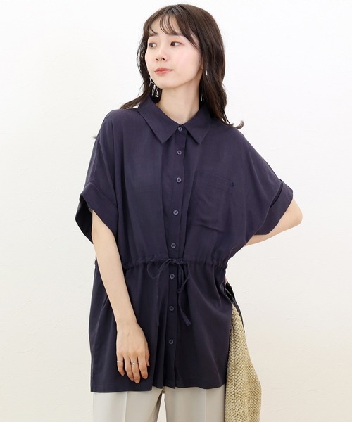 Aletta vita(アレッタビータ)の「リネンブレンドドロストシャツチュニック(チュニック・レディース・ブラウン/ネイビー・M)」の3枚目の写真