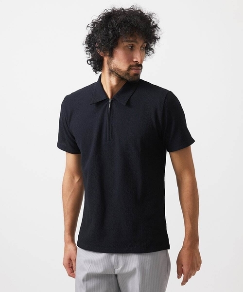 MICHEL KLEIN HOMME (ミッシェルクランオム)の「《日本製》モザイク柄ジップアップポロシャツ(ポロシャツ・メンズ・ホワイト/ブラック/ダークグレー・MEDIUM/LARGE/X-LARGE)」の2枚目の写真
