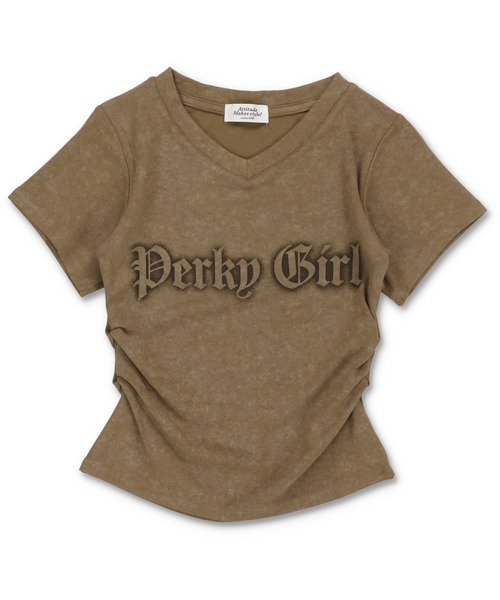 SPINNS(スピンズ)の「Vネック半袖カットソー/ピタTシャツ/PERKY(Tシャツ/カットソー・レディース・アイボリー/カーキ/チャコール・ONESIZE)」の3枚目の写真
