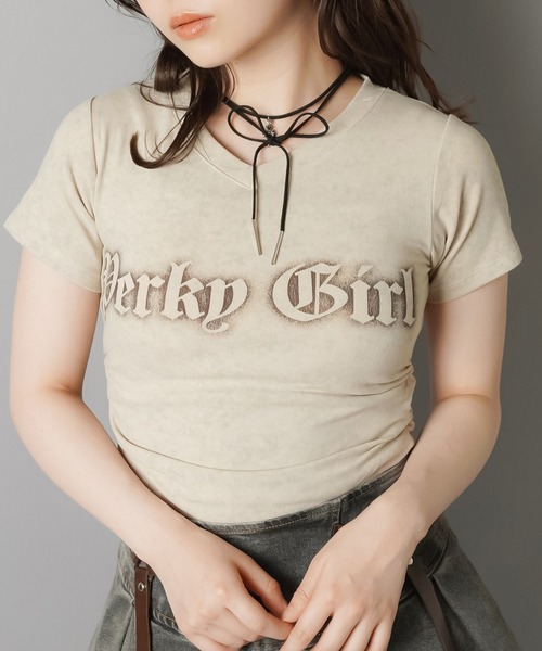 SPINNS(スピンズ)の「Vネック半袖カットソー/ピタTシャツ/PERKY(Tシャツ/カットソー・レディース・アイボリー/カーキ/チャコール・ONESIZE)」の5枚目の写真