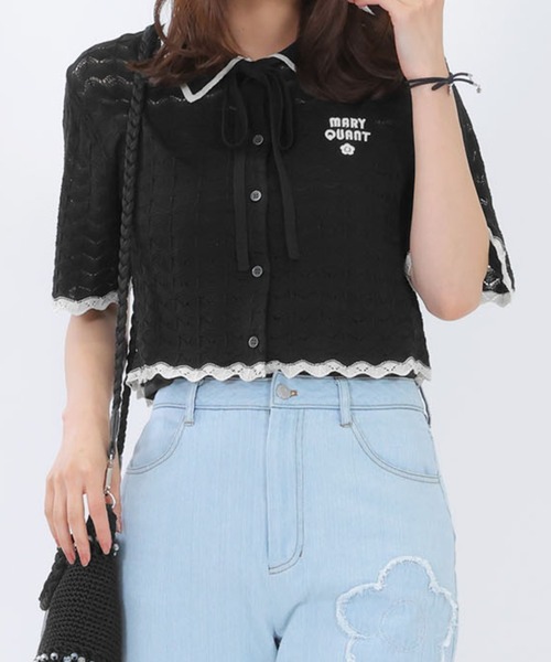 MARY QUANT リボンデイジーコンパクトカーディガン ネイビー
