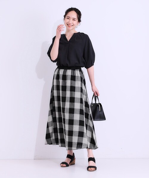 SHOO・LA・RUE（シューラルー）の「柔らかタッチが心地よい ブロックチェック ガーゼスカート（スカート・レディース・グレー系その他2/ブラック系1/ネイビー系1・00）」の6枚目の写真