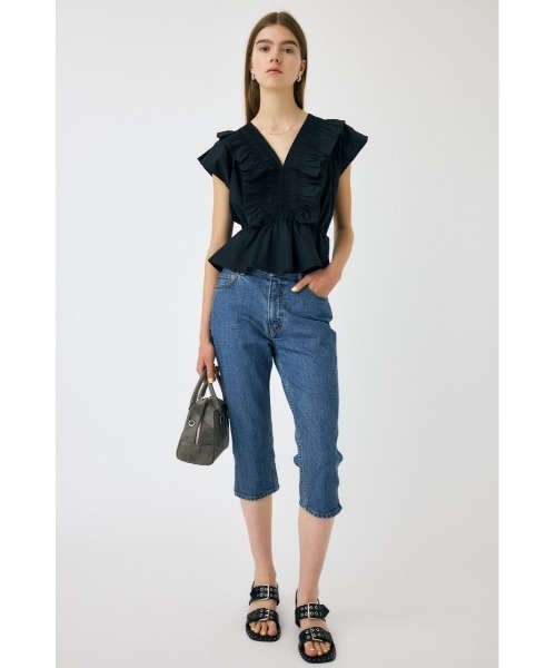 MOUSSY(マウジー)の「HEM SLIT カプリパンツ(デニムパンツ・レディース・ブルー/ワンウォッシュ・1/2)」の4枚目の写真