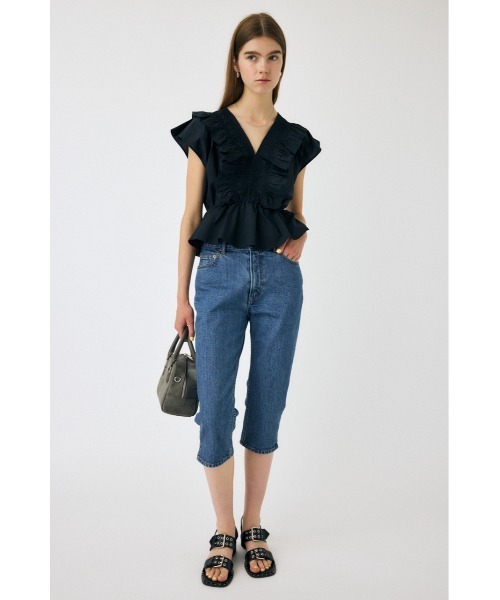 MOUSSY(マウジー)の「HEM SLIT カプリパンツ(デニムパンツ・レディース・ブルー/ワンウォッシュ・1/2)」の5枚目の写真