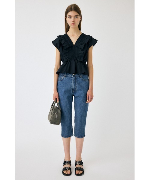 MOUSSY(マウジー)の「HEM SLIT カプリパンツ(デニムパンツ・レディース・ブルー/ワンウォッシュ・1/2)」の6枚目の写真