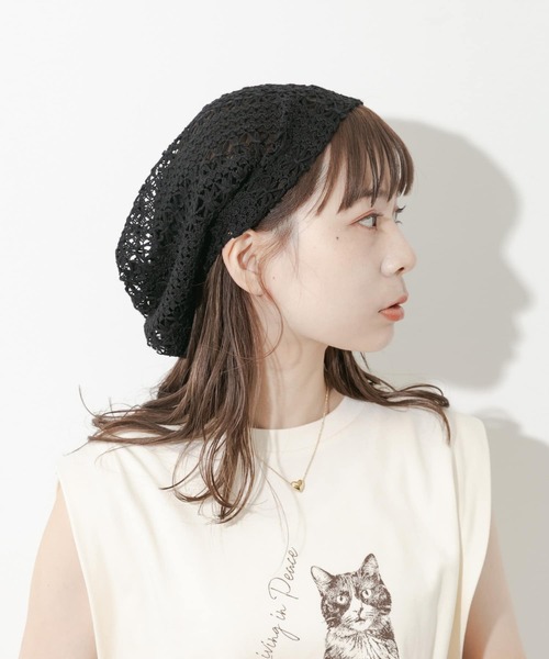 SMELLY（スメリー）の「クロシェレースビーニー（ニットキャップ/ビーニー・レディース・ブラック/ホワイト系その他・-）」の2枚目の写真