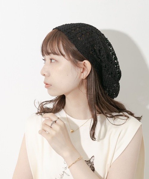 SMELLY（スメリー）の「クロシェレースビーニー（ニットキャップ/ビーニー・レディース・ブラック/ホワイト系その他・-）」の5枚目の写真