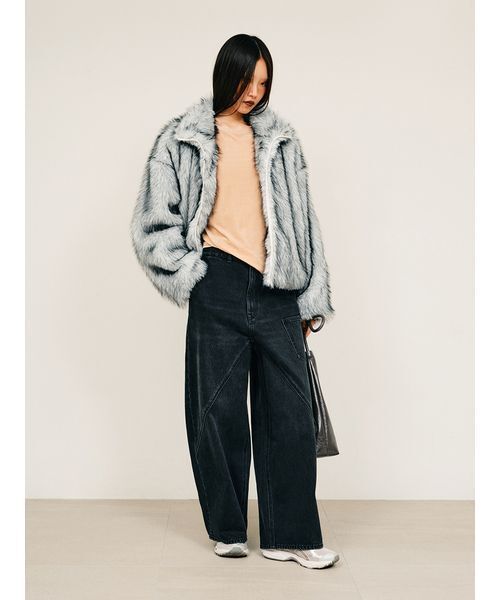 null.（ヌル）の「ベロアドロップショルダートップス（Tシャツ/カットソー・レディース・チャコールグレー/アイボリー/ブラック・F）」の12枚目の写真