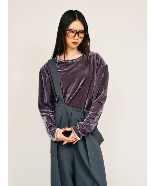 null.（ヌル）の「ベロアドロップショルダートップス（Tシャツ/カットソー・レディース・チャコールグレー/アイボリー/ブラック・F）」の3枚目の写真