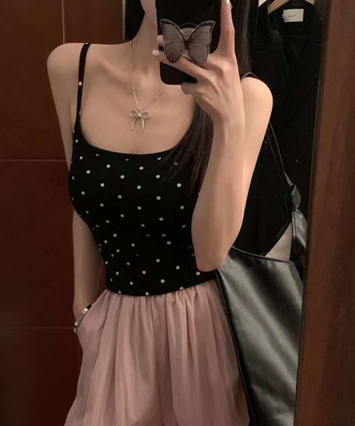 Nia(ニア)の「Nia(ニア)/カップ付き ドット柄キャミソール(キャミソール・レディース・グレー/ホワイト/ブラック・FREE)」の9枚目の写真