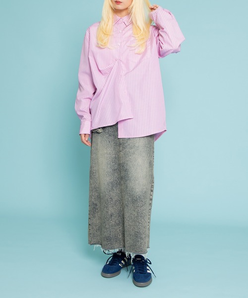 PUNYUS（プニュズ）の「キャンディストライプシャツ（シャツ/ブラウス・レディース・サックスブルー/ピンク/イエロー・1/2/4/3）」の4枚目の写真