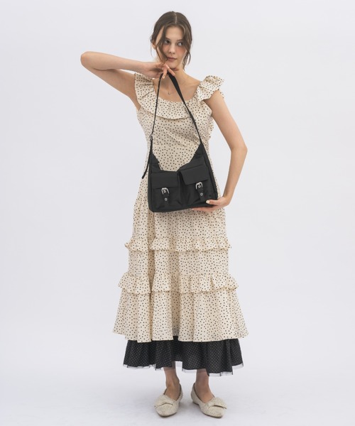 idem（イデム）の「double pocket nylon bag / ダブルポケットナイロンバッグ（ショルダーバッグ・レディース・アイボリー/ブラック/イエロー・FREE）」の14枚目の写真