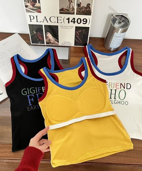 HALEY PESCA（ヘーリーペスカ）の「HALEY PESCA/【カップ付き】Y2K カラフルロゴタンクトップ（タンクトップ・レディース・ブラック/ホワイト/イエロー・FREE）」の6枚目の写真