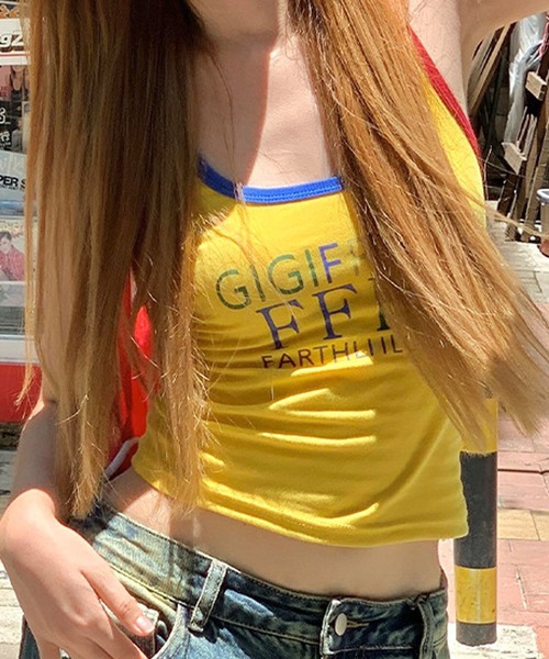 HALEY PESCA（ヘーリーペスカ）の「HALEY PESCA/【カップ付き】Y2K カラフルロゴタンクトップ（タンクトップ・レディース・ブラック/ホワイト/イエロー・FREE）」の9枚目の写真