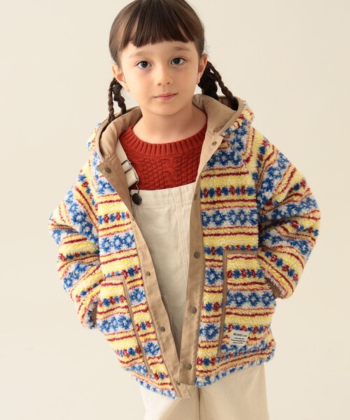 BEAMS mini(ビームスミニ)の「リバーシブル 総柄ボア フードコート 2025FW(90~140cm)(その他アウター・キッズ・ベージュ/オリーブ・100/140/130/120/110/90)」の2枚目の写真
