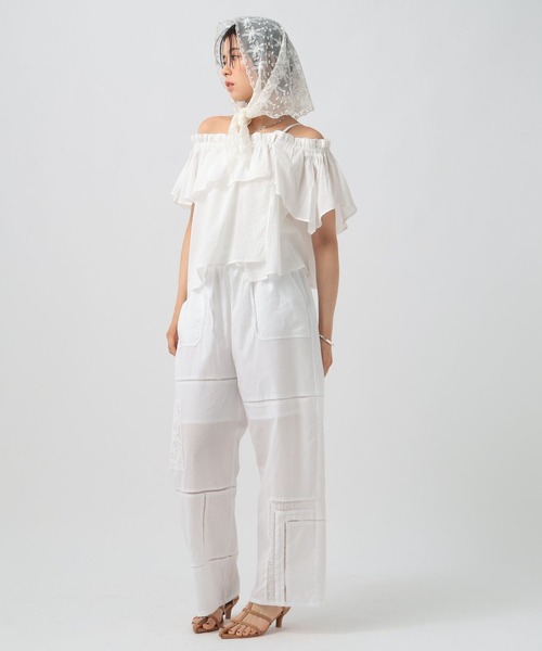 BAYFLOW（ベイフロー）の「[トレンドアイテム]パッチワークレースパンツ（その他パンツ・レディース・ブラック/ホワイト・FREE）」の4枚目の写真