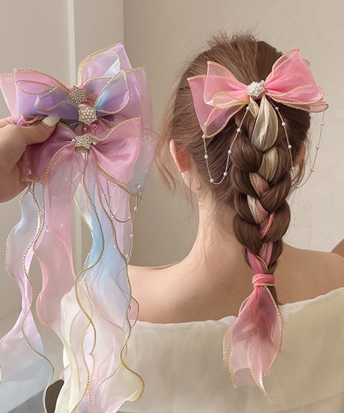 CALIFORNIA OUTFITTERS（カリフォルニア アウトフィッターズ）の「7B26 プリンセス オーロラカラー パールビジューリボンヘアクリップ（バレッタ/ヘアクリップ・キッズ・パープル/イエロー/ピンク/ブルー/ホワイト・ONESIZE）」の13枚目の写真