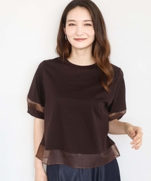 MK MICHEL KLEIN | シアー切替えランタンスリーブカットソー/接触冷感/洗える(Tシャツ/カットソー)