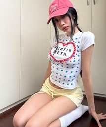 Y2K ハート★スター クルー半袖T フェミニン可愛いトップス