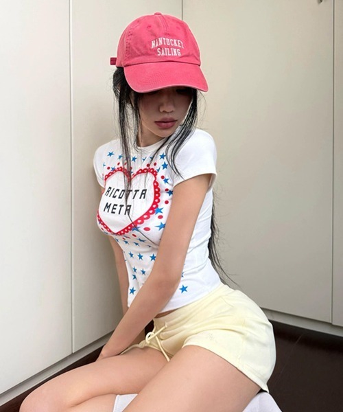 gossip!ロサンゼルス(ゴシップロサンゼルス)の「Y2K ハート★スター クルー半袖T フェミニン可愛いトップス(Tシャツ/カットソー・レディース・ホワイト・FREE)」の3枚目の写真