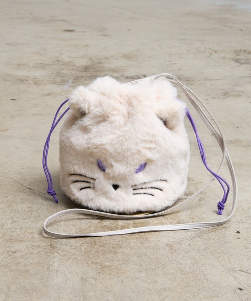 COMMON WARE(コモンウェアー)の「EM : 猫 秋冬 ファー|ハルキャット巾着ショルダー(ショルダーバッグ・レディース・アイボリー/ブラック/グレー/キャメル・FREE)」の8枚目の写真