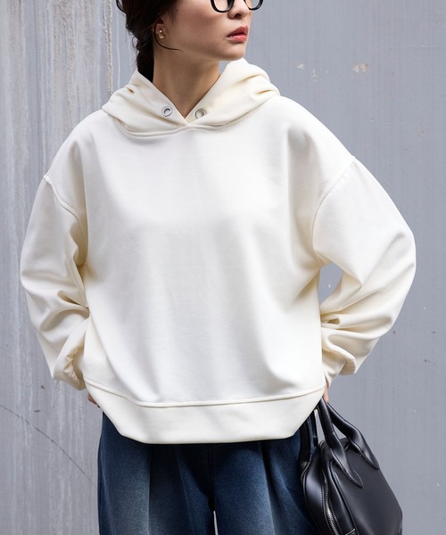 イージードライダンボールニットボリュームスリーブプルオーバーパーカー