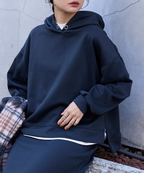 イージードライダンボールニットボリュームスリーブプルオーバーパーカー