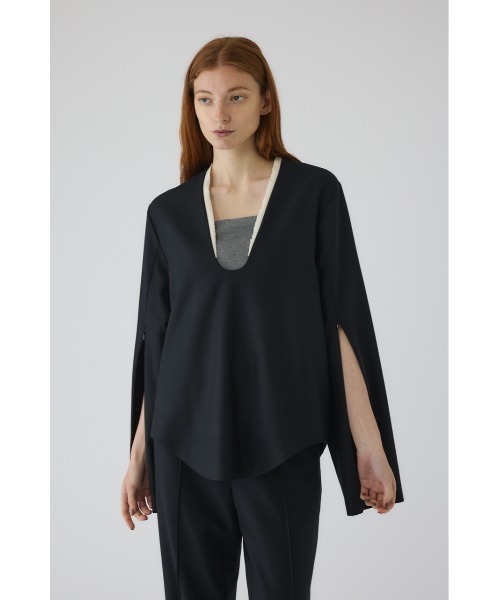 RIM.ARK（リムアーク）の「Wool saxony U curve tops ウールサキソニーユーカーブトップス（シャツ/ブラウス・レディース・ブラック/グレー・FREE）」の2枚目の写真