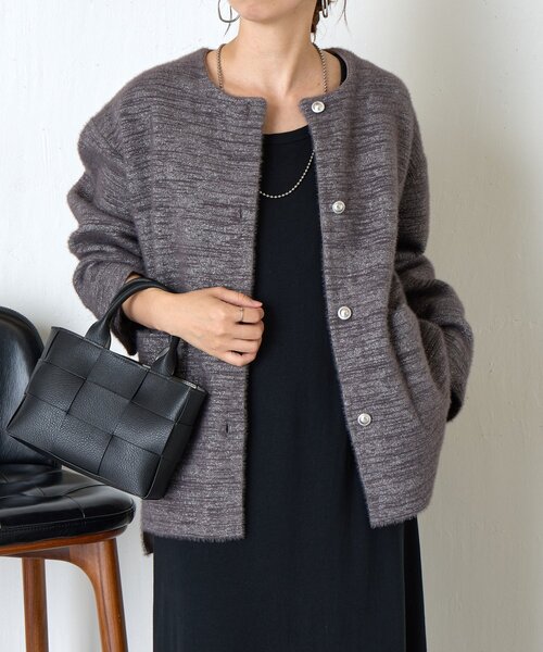 Wフェイスシャギージャケット（ノーカラージャケット）｜Jena