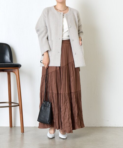 Jena espace merveilleux(ジェナ エスパスメルヴェイユ)の「Wフェイスシャギージャケット(ノーカラージャケット・レディース・ライトグレー/キャメル/パープル・FREE)」の14枚目の写真