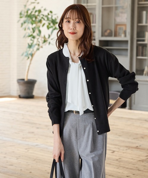 WEB限定／褒められ】パールリング付きボウタイブラウス（シャツ