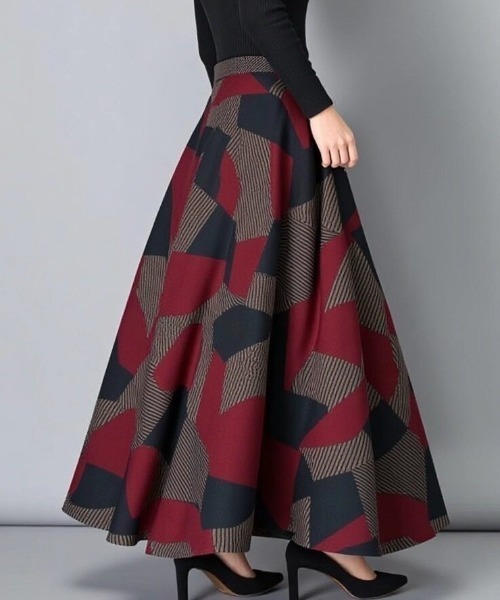 セール】アソート幾何学プリントフレアスカート（スカート）｜cammie