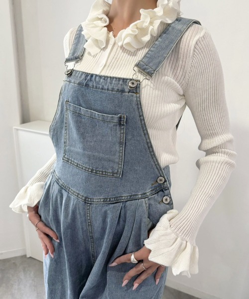 Jewelobe（ジュエローブ）の「ワイドタックパンツデニムオーバーオール（サロペット/オーバーオール・レディース・ブルー・M/S）」の7枚目の写真