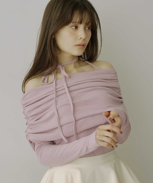 HEIREN(ヘイレーン)の「【HEIREN】チョーカーオフショルトップス(Tシャツ/カットソー・レディース・グレー/ブルー/ピンク・FREE)」の1枚目の写真