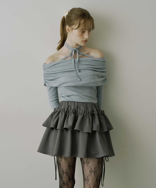 HEIREN(ヘイレーン)の「【HEIREN】チョーカーオフショルトップス(Tシャツ/カットソー・レディース・グレー/ブルー/ピンク・FREE)」の14枚目の写真