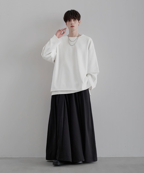 ルーズシルエットワイドスリーブフェイクレイヤードロングスリーブプル