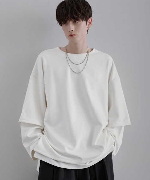 セール】ルーズシルエットワイドスリーブフェイクレイヤードロング