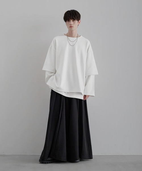 ルーズシルエットワイドスリーブフェイクレイヤードロング