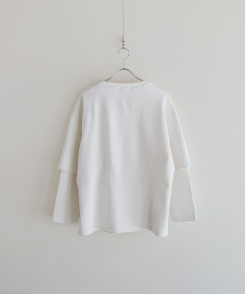 ルーズシルエットワイドスリーブフェイクレイヤードロングスリーブプル