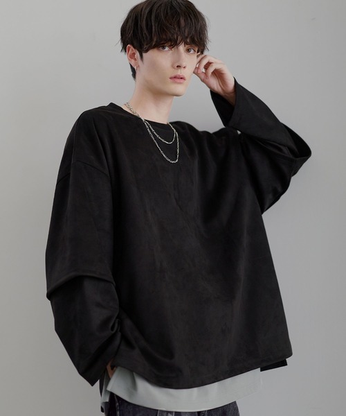 セール】ルーズシルエットワイドスリーブフェイクレイヤードロング
