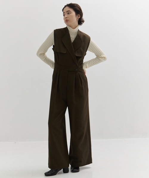 STUDIOUS(ステュディオス)の「【STUDIOUS/ステュディオス】トレンチデザインオールインワン(つなぎ/オールインワン・レディース・ブラック/カーキ・1/2)」の6枚目の写真