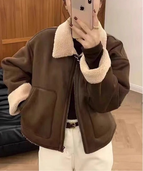 Mejoul（メジュール）の「フェイクムートン 裏ボアジップブルゾン（ブルゾン・レディース・キャメル/ブラウン・L/M）」の2枚目の写真