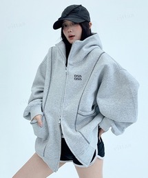 Dalfwin（ダールフィン）の「韓国ファッション OISISロゴ 配色パイピングダブルジップ オーバーサイズスウェットパーカー（パーカー）」