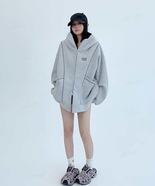 パーカー スウェット レディースグラデーション オーバーサイズ 韓国ファッション OISISロゴ 配色パイピングダブルジップ オーバー