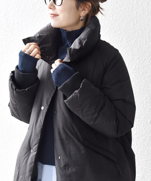 SHIPS any: ナイロン スタンドカラー ダウン コクーン コート（ダウン