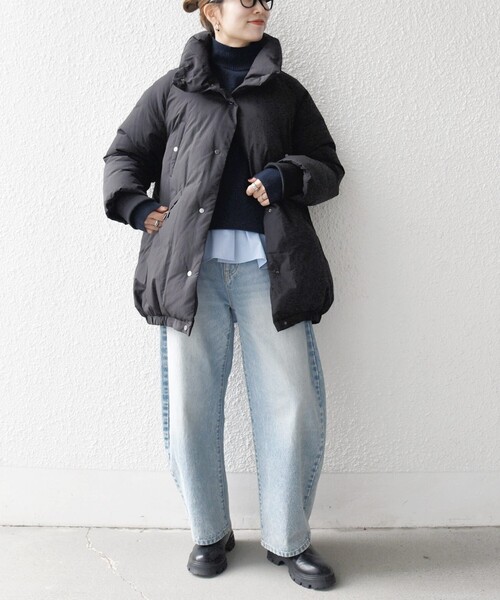 SHIPS any: ナイロン スタンドカラー ダウン コクーン コート（ダウン