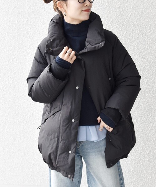 SHIPS any: ナイロン スタンドカラー ダウン コクーン コート（ダウン