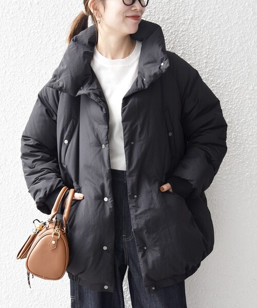 SHIPS any: ナイロン スタンドカラー ダウン コクーン コート（ダウン