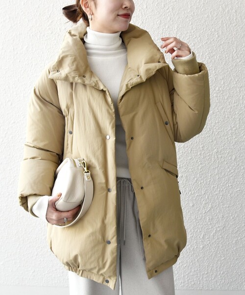 セール】SHIPS any: ナイロン スタンドカラー ダウン コクーン コート